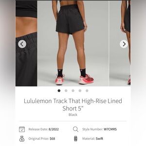 Lululemon Track That High-Rise Lined Short 5"
Black. Size 8 Black